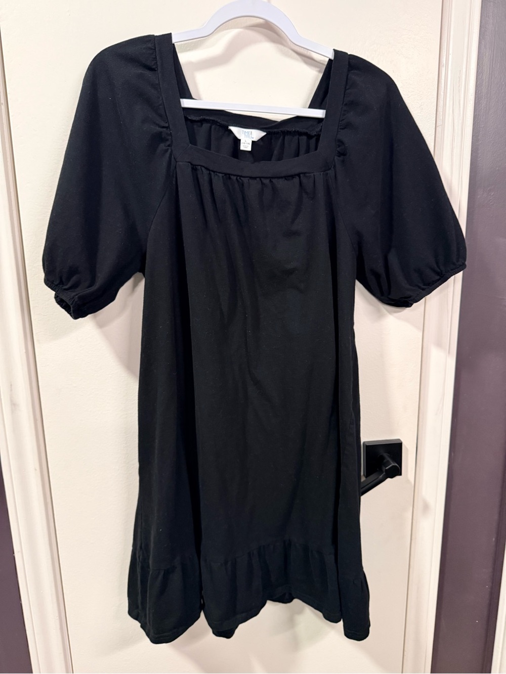 Time and Tru Black Puff Sleeve Square-Neck Casual Dress